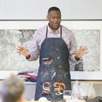 Steve Prince directs an art workshop during the Lemon Project Symposium in March of 2018. (Photo by Stephen Salpukas)