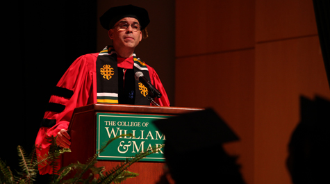 Halleran speaks at the inaugural Donning of the Kente ceremony in 2012. (Photo by Stephen Salpukas)