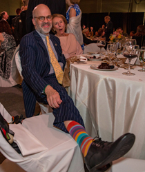 Halleran is known for his colorful sock collection. (Photo by Skip Rowland '83)