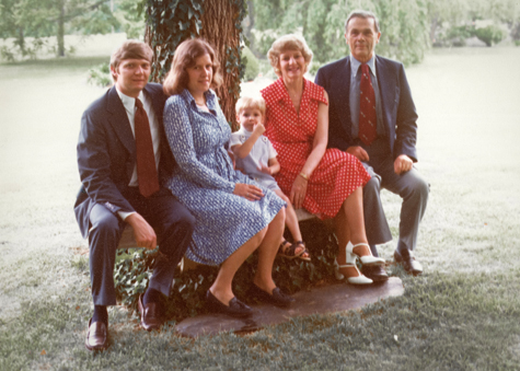 Three generations of the Reveley family in 1976 at Hampden-Sydney College: (from left) W. Taylor Reveley III, president of William & Mary, and Helen Reveley; W. Taylor Reveley IV, president of Longwood University, as a child; and Marie Eason Reveley and W. Taylor Reveley II, president of Hampden-Sydney College from 1963 to 1977 (WYDaily/Courtesy of the Reveley family)