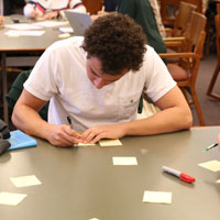 Participants worked in small groups to combine their ideas. (Photo by Collin Ginsburg)