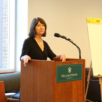 Co-moderator Ann Marie Stock speaks to attendees. (Photo by Collin Ginsburg)