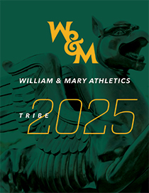 A graphic with the griffin statue in a green background with W&amp;M William &amp; Mary Athletics Tribe 2025 on top in text