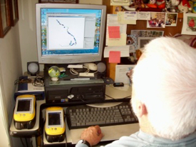 Harry Berquist of CCRM processes a day's worth of GPS field data, a small part of what will eventually become the Virginia's Chesapeake Bay shoreline inventory. (CCRM/VIMS photo)