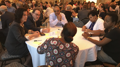 Rowe talks with members of the W&M community during a Thinking Forward listening session in October 2018. (Photo by Erin Zagursky)