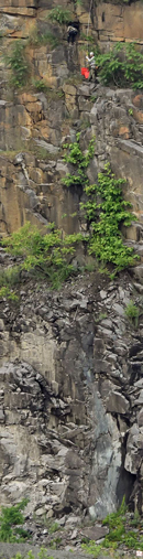 It’s a long way down for Bryan Watts and Alan Williams at the Luck Stone rock quarry. The two used technical climbing gear to band baby peregrines.