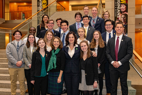 Rowe (center, bottom row) poses for a photo with the students who participated in Road to Richmond. (Photo by Skip Rowland '83))