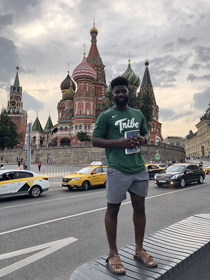 Joshua Owusu-Koramoah poses for a photo in Moscow while participating in a faculty-led program in St. Petersburg in summer 2018. (Courtesy photo)