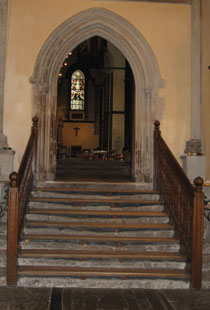 Very worn stone steps that lead to the area where St. William is venerated in Rochester Cathedral. (Photo by Suzanne Hagedorn)