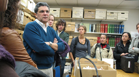 William & Mary students listen to Carlos Osorio describe what work the National Security Archive does in its research library on the students' first visit there. (Photo courtesy of Silvia Tandeciarz)