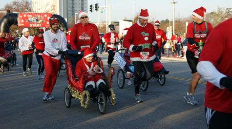 Davis, his companion runner and Ashton McCormick participate in a holiday race.