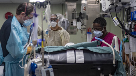 Sailors transport the last patient off the hospital ship USNS Comfort on April 26 for relocation to a local hospital for follow-on care. (U.S. Navy photo by Mass Communication Specialist 1st Class Scott Bigley)