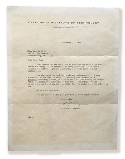 A copy of Feynman's original letter