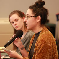 Attendees offered their thoughts after discussing the presentations. (Photo by Stephen Salpukas)