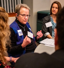 Kathi Mestayer M.B.A. ’90, who began experiencing hearing loss around the age of 40, shares her experience with others. (Photo by Nicholas Meyer '22)