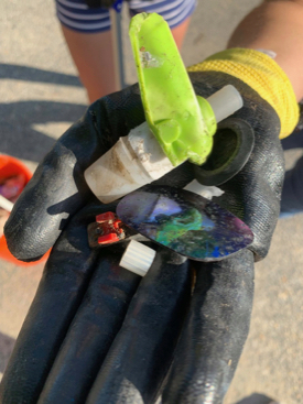 A diversity of plastic items recovered from the Gloucester Point shoreline during an annual coastal clean-up organized by VIMS' Green Team. (Photo by M. Seeley/VIMS)