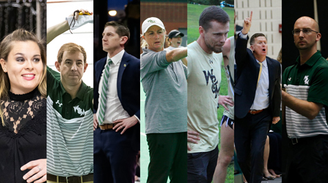 A composite photo of seven William & Mary coaches