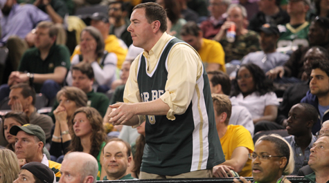 Martin cheers for the Tribe during the 2015 CAA Men's Basketball tournament. (Photo by Stephen Salpukas)