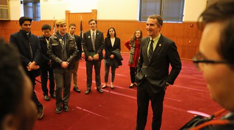 Governor Ralph Northam talks with students