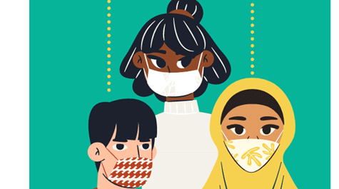 Graphic depicting three young people wearing masks