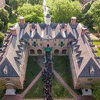 The Wren building seen from above with students