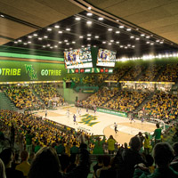 An artist's rendering of the interior of a basketball arena