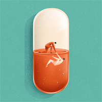 An artists's depiction shows a figure in the top of a pill helping another at the bottom climb up