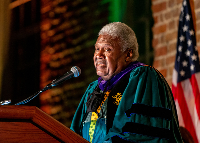 Judge John Charles Thomas speaks during the Opening Convocation ceremony. (Photo by Skip Rowland '83)