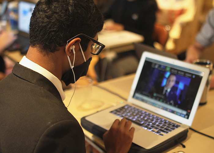 A student manages the cyber challenge on their laptop  (Photo by Tyler Lawrence)