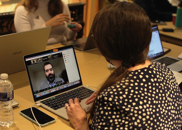 Kay Floyd working virtually with a mentor on her laptop (Photo by Tyler Lawrence)