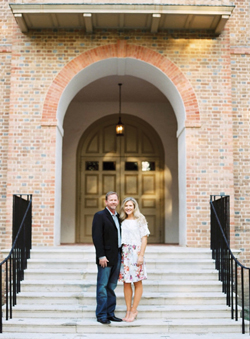 Edwards and her husband, Jon, pose outside of the Wren Building.