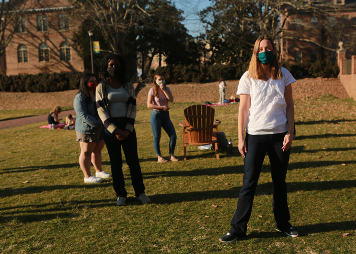 “Masks are one of the most effective tools to mitigate the spread of COVID-19,” said Carrie Dolan, W&amp;M epidemiologist and director of Ignite Global Health. (Photo by Stephen Salpukas)