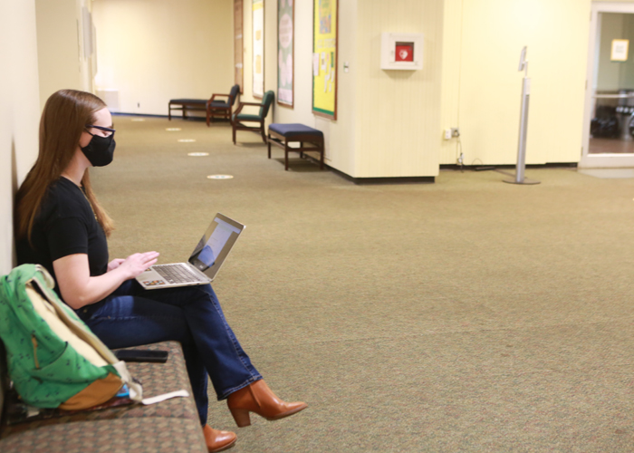 Hannah Smith ’21 is a Kinesiology &amp; Health Sciences major who is organizing the observations and data collection of mask use on campus. (Photo by Stephen Salpukas)