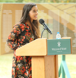 Meghana Boojala '22 speaks at the event. (Photo by Stephen Salpukas)