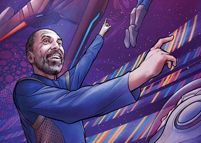 Mohamed Noor ’92, professor of biology and dean of natural sciences at Duke University, is a consultant for “Star Trek: Discovery." (Illustration by Martin Ansin)