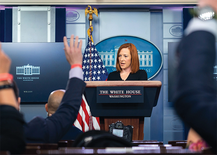 Jen Psaki ’00 serves as the White House Press Secretary. (Chandler West/White House/ZUMA)
