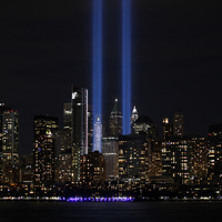 Beams of light at 9/11 Memorial