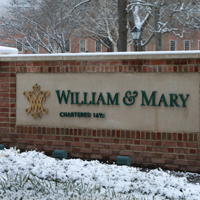 William & Mary sign in the snow