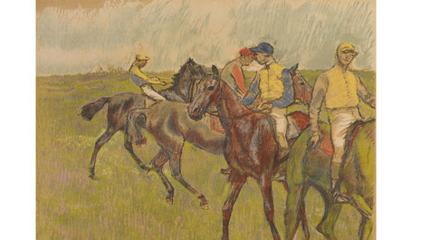 Painting of four jockeys on horses