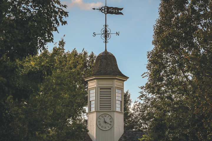 The cupola of the Wren Building with weathervane on top