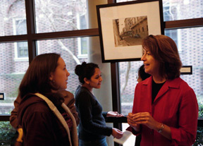 Ann Marie Stock mingles with students.