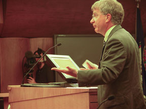 McConnell argues a point during the Moot Court session as C-Span tapes the proceedings. By Suzanne Seurattan.