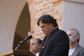 President Gene R. Nichol takes a moment of silence. By Stephen Salpukas.