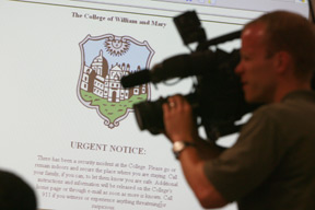 William & Mary officials demonstrated the College's newly-purchased emergency alert system to members of the media. By Stephen Salpukas.