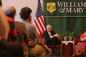 Reveley meets with faculty. By Stephen Salpukas.