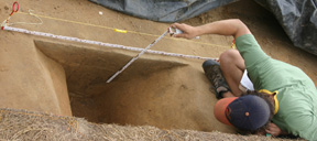 Top: Atkins and Moody screen soil for artifacts. Bottom: The most interesting discoveries have been made below the plow line. Photos by Tim Jones.