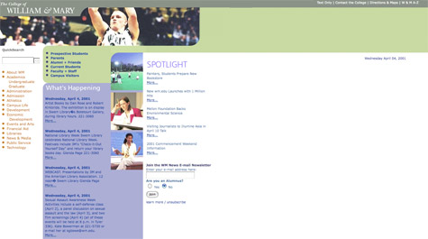 W&M Web site through the years