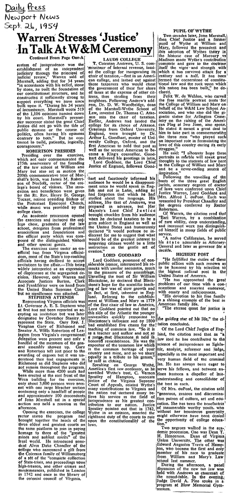 Daily Press story on Warren speech cont.