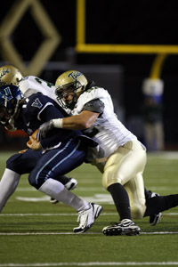 Starting junior tackle Mike Stover led a strong Tribe defensive effort with 11 tackles, including a sack. (Photo courtesy of Tribe Athletics)