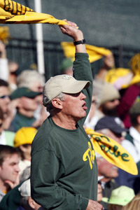 One of the more than 6,400 people who came out and enthusiastically supported the Tribe's 38-0 first round playoff win over Weber State. Photo by  Bob Keroack '79.